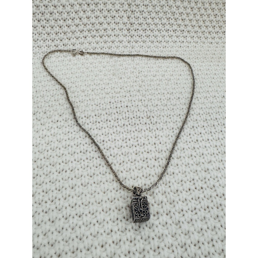 JBB Sterling Silver 925 Prayer Box Pendant Necklace 18" Thai Vintage